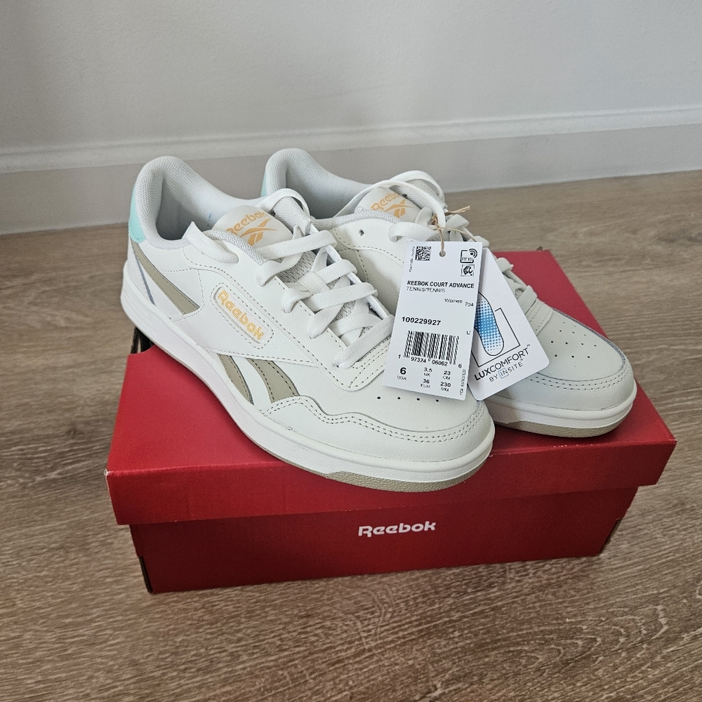Reebok White and Tan Classic Sneakers